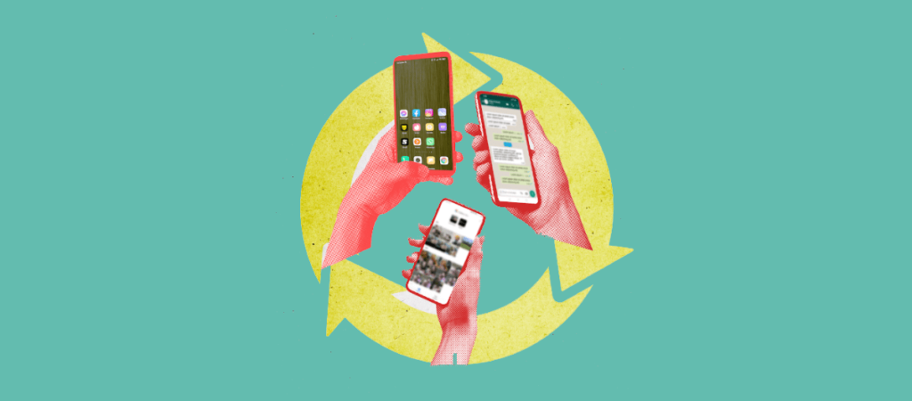 Digital stop and search: Illustration of an LGBT person using their phone and encircled with barbed wire