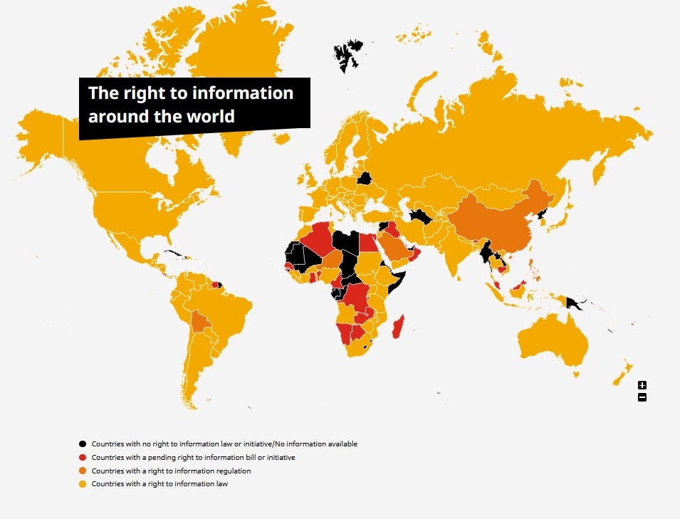 map showing the right to information across the globe