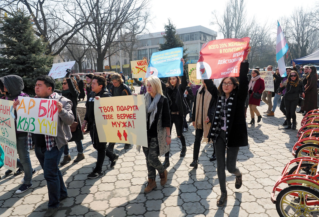 UN women protest in Kyrgyzstan , Central Asia