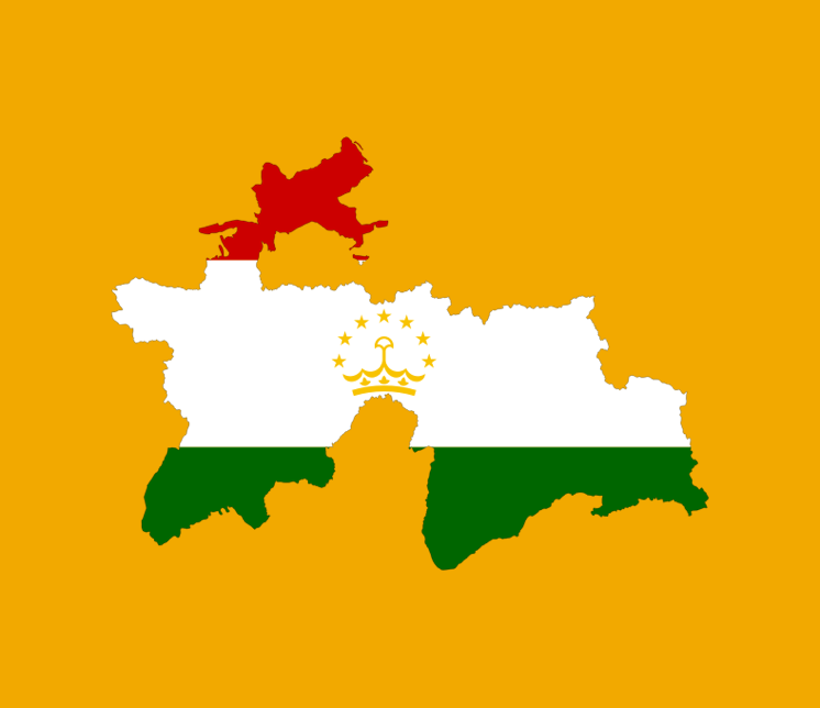Map and flag of Tajikistan, Central Asia on a yellow background