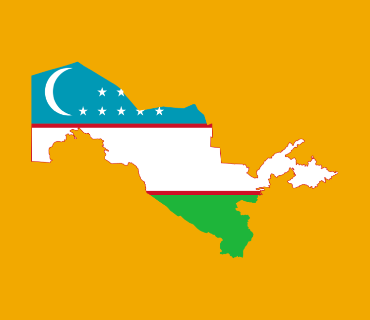 Map and flag of Uzbekistan on yellow background