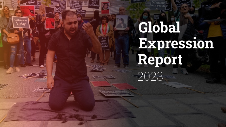 Global Expression Report 2023 
A protestor shaving his hair during the Iran protests sparked by the death of Jina Mahsa Amini